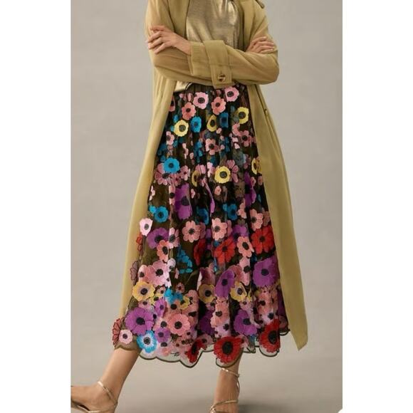 Anthropologie MAEVE 3D Floral Applique Embroidered Maxi Skirt Size L - Picture 3 of 6